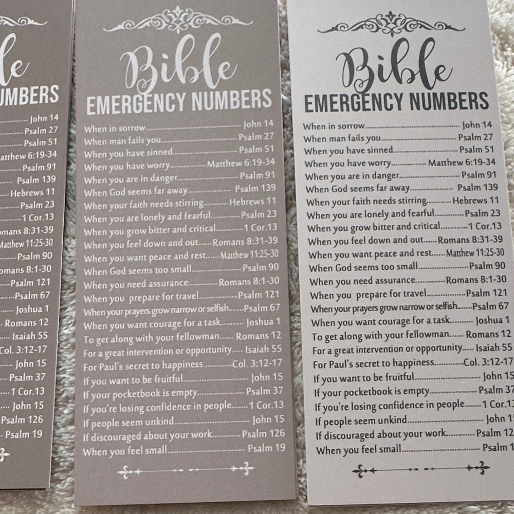 Bible Emergency Numbers Bookmarks Set of 20 6” x 2.5” Invitation to Christ NWT